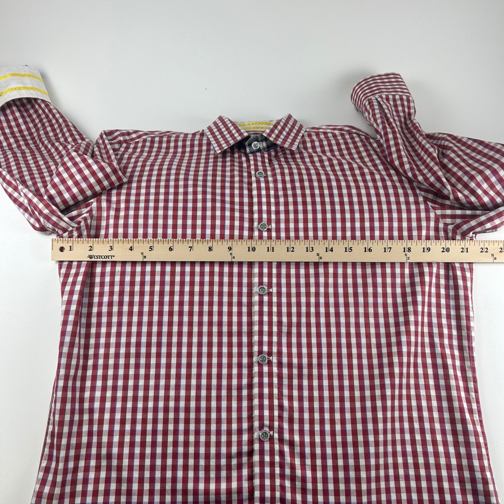 Robert Graham Men's M Tailored Fit Gingham Check Button Down Shirt Red White - Picture 7 of 12